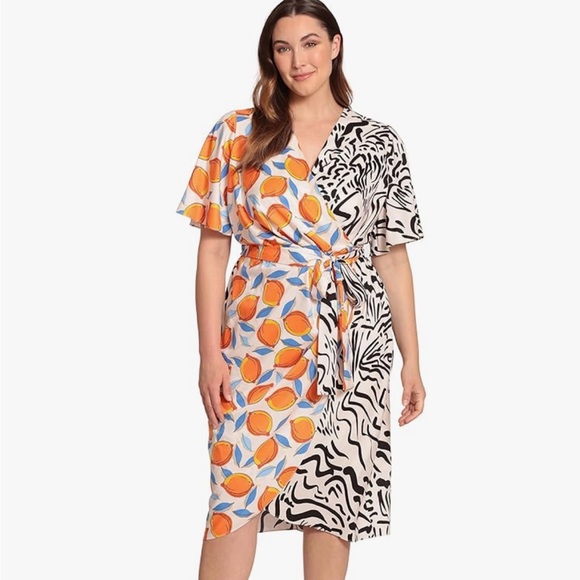 Multicolor Patterned Wrap Dress - Picture 2 of 9